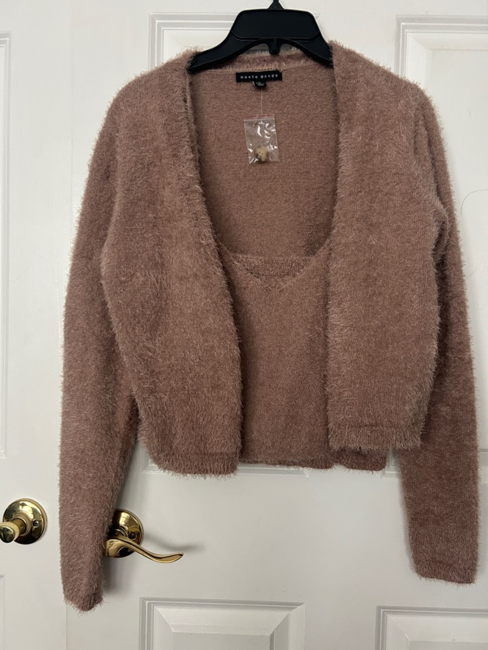 Barely There Fuzzy Cardigan & Tank Set - Mauve Blush